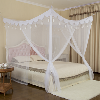 Indoor Tassel White Princess Girls Queen Size Mosquito Protected Net Bed Canopy