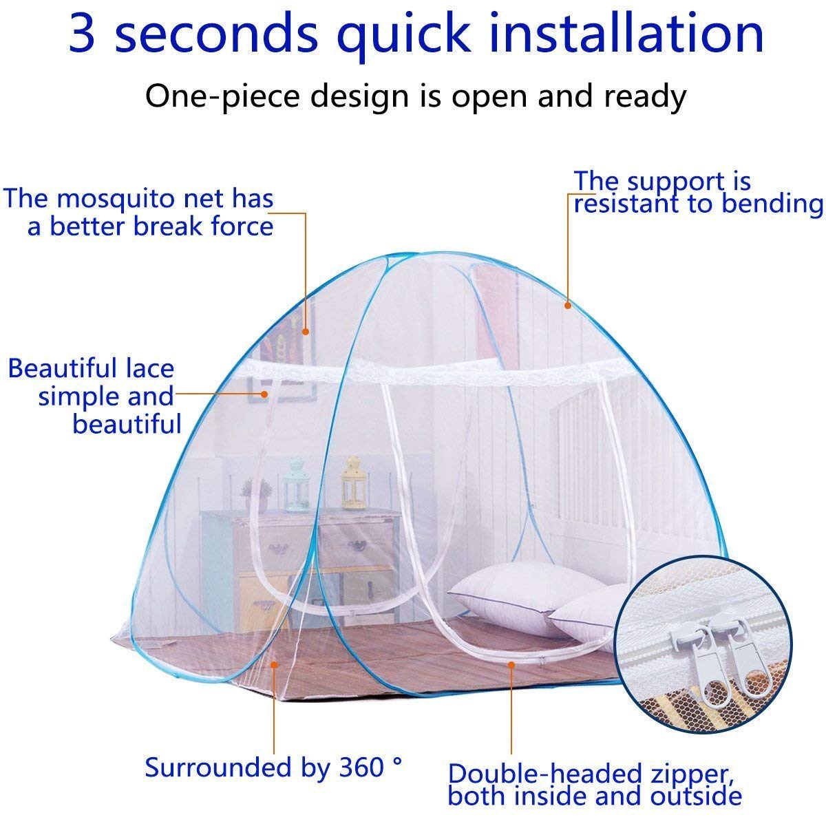 Pop Up Mosquito Net Foldable Bed Canopy Anti Mosquito Bites for Bed Camping Travel Home Outdoor