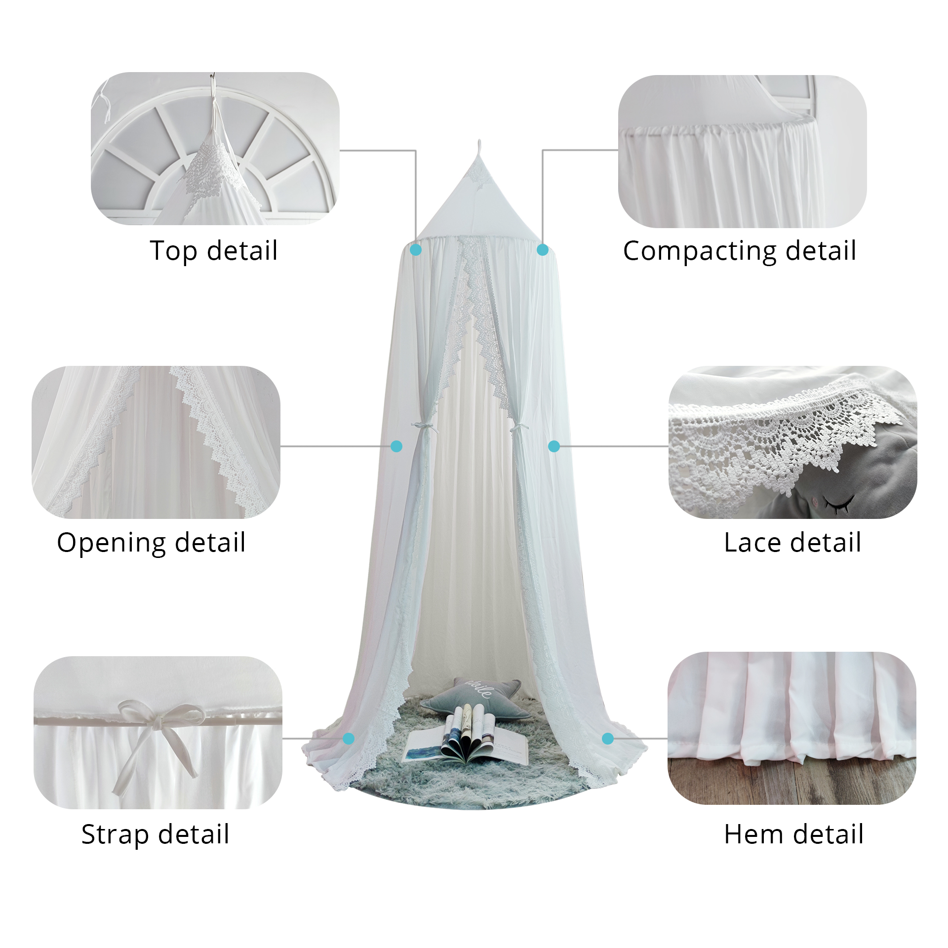 Chiffon Umbrella Curtain with White Lace Mosquito Net