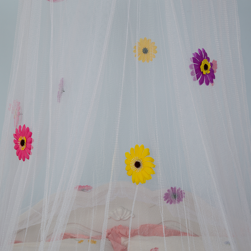 Three-color Flower Design White Sheer Bed Mosquito Net