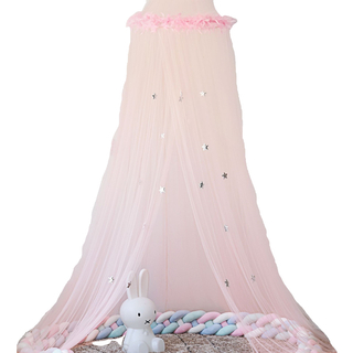 Bed Canopy with Feather Stars Decoration Mosquito Net for Children Room