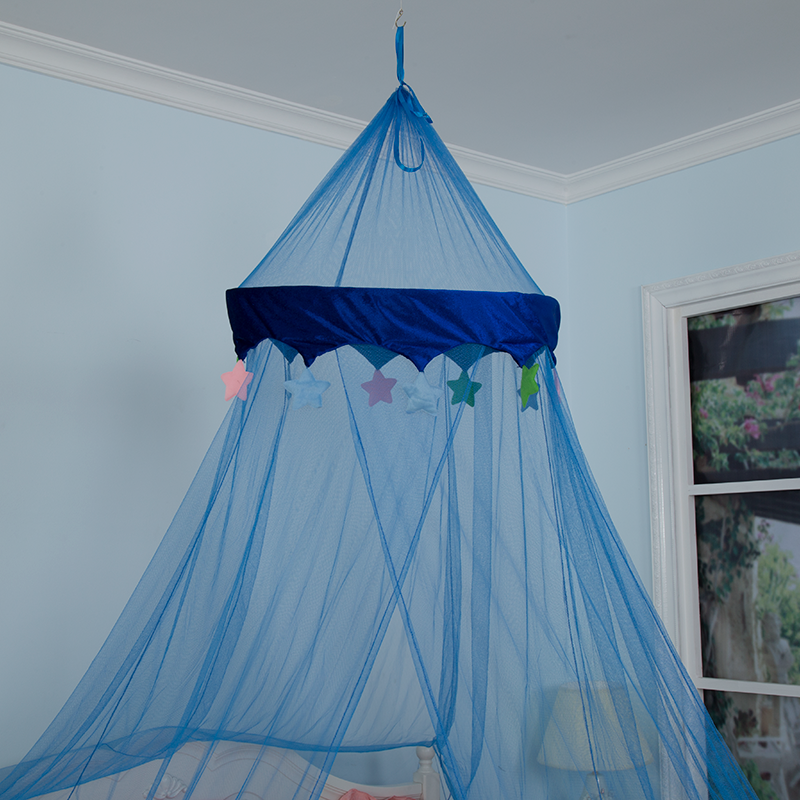 100% Polyester Mesh Blue Conical Canopy Velvet Star Lace Design Children Mosquito Net